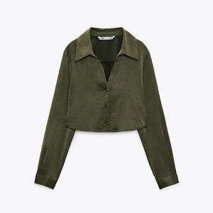 Green Silk Crop Top Button Down